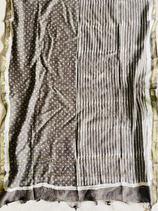 "GEOMETRIC MIX" GRAY CHANDERI SILK DUPATTA