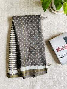 "GEOMETRIC MIX" GRAY CHANDERI SILK DUPATTA