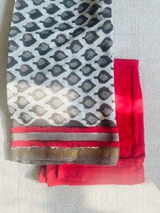 "SHADES OF GRAY" BLOCK PRINTED CHANDERI SUIT SET