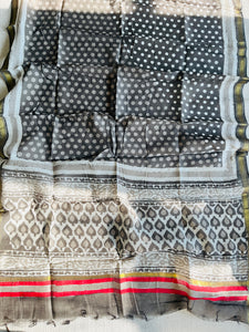 "SHADES OF GRAY" BLOCK PRINTED CHANDERI SUIT SET