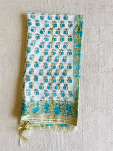 CHANDERI OFF-WHITE & TURQUOISE DUPATTA