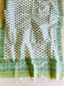 CHANDERI OFF-WHITE & TURQUOISE DUPATTA