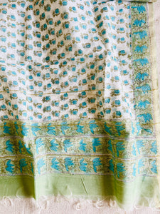 CHANDERI OFF-WHITE & TURQUOISE DUPATTA