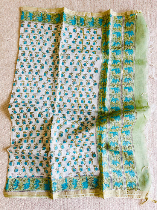 CHANDERI OFF-WHITE & TURQUOISE DUPATTA