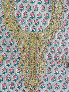 GOTA-PATTI EMBROIDERY UNSTITCHED COTTON FABRIC 2.5 MTR (LIGHT GRAY)