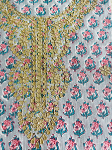 GOTA-PATTI EMBROIDERY UNSTITCHED COTTON FABRIC 2.5 MTR (LIGHT GRAY)