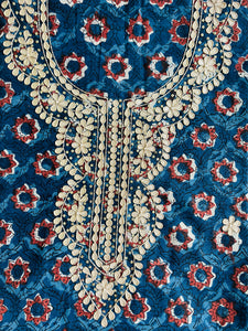 GOTA-PATTI EMBROIDERY UNSTITCHED COTTON FABRIC 2.5 MTR (INDIGO & MAROON)