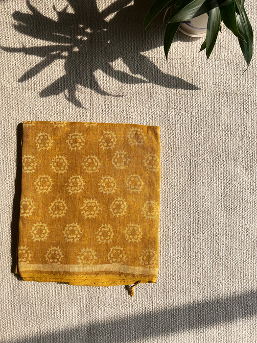 CLASSICS REINVENTED: HEXAGONS LINEN DUPATTA HONEY YELLOW