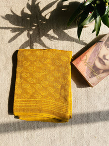 CLASSICS REINVENTED: ALLOVER PAISLEY LINEN DUPATTA HONEY YELLOW