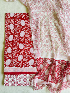 UNSTITCHED RED& WHITE COTTON SUIT