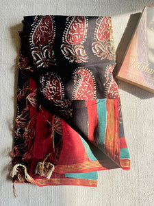 HAND BLOCK PRINTED PAISLEY BLACK CHANDERI DUPATTA