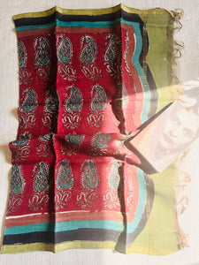 HAND BLOCK PRINTED PAISLEY EARTHY-RED CHANDERI DUPATTA