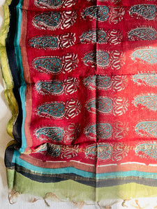 HAND BLOCK PRINTED PAISLEY EARTHY-RED CHANDERI DUPATTA