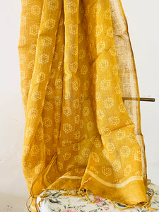 CLASSICS REINVENTED: HEXAGONS LINEN DUPATTA HONEY YELLOW