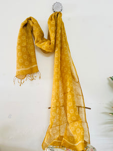 CLASSICS REINVENTED: HEXAGONS LINEN DUPATTA HONEY YELLOW