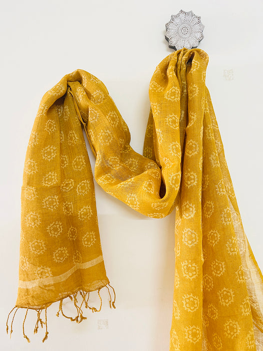 CLASSICS REINVENTED: HEXAGONS LINEN DUPATTA HONEY YELLOW