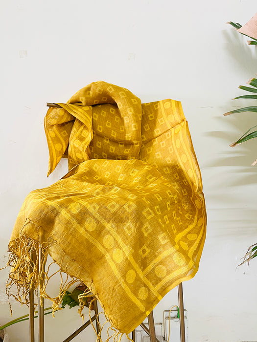 CLASSICS REINVENTED: UNBOXED LINEN DUPATTA HONEY YELLOW