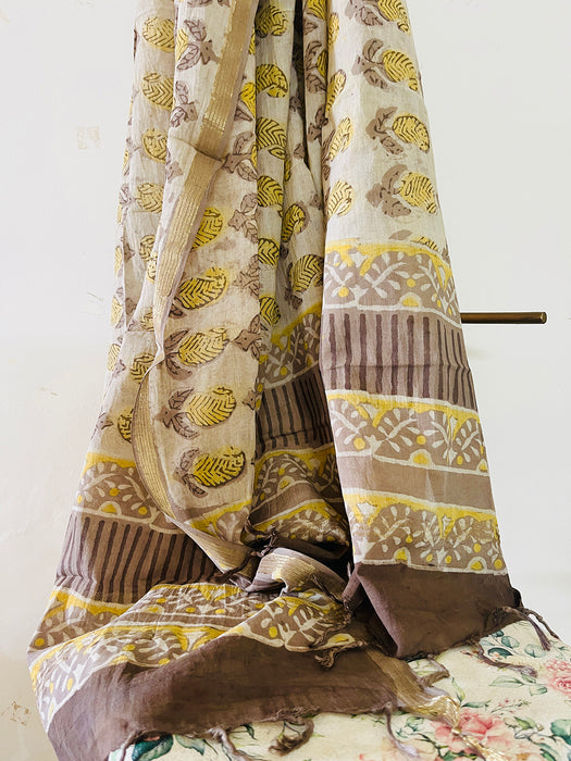 MUSTARD & BEIGE PAISLEY COTTON DUPATTA