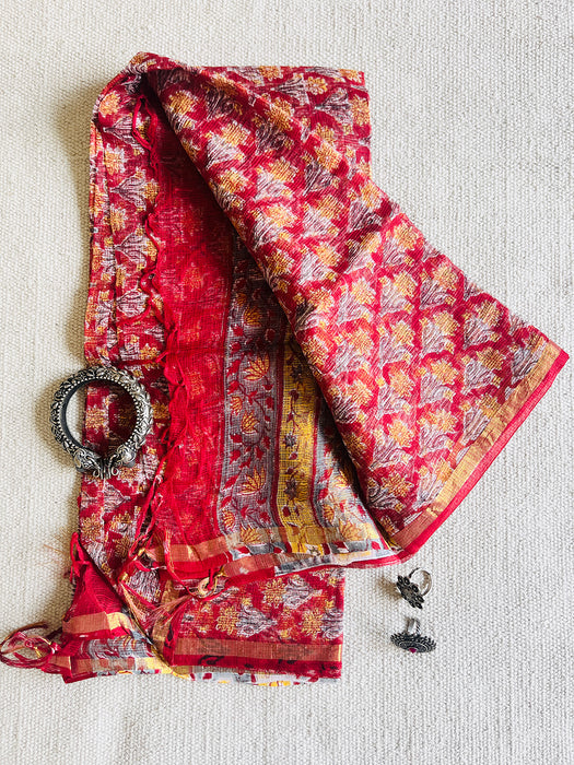 KOTA  DORIA LIPSTICK-RED MUGHAL BOOTI DUPATTA