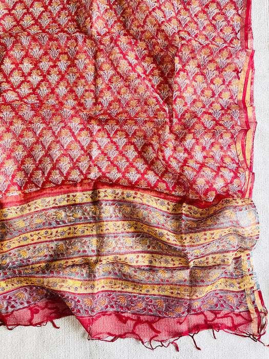 KOTA  DORIA LIPSTICK-RED MUGHAL BOOTI DUPATTA