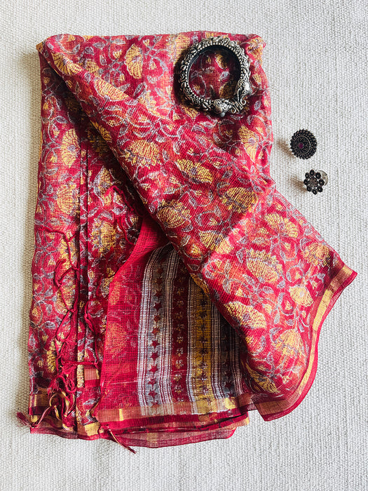 KOTA  DORIA LIPSTICK-RED ALLOVER JAAL DUPATTA