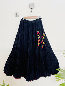 COTTON FLARED LONG SKIRT- BLACK