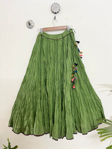 COTTON FLARED LONG SKIRT- GREEN