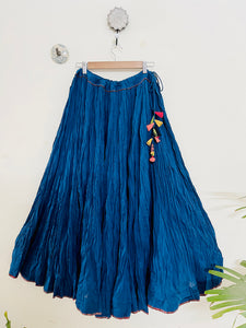 COTTON FLARED LONG SKIRT- DARK BLUE