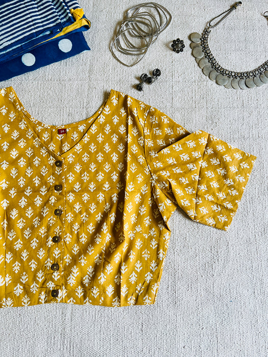 YELLOW SMALL ALLOVER PRINT COTTON BLOUSE