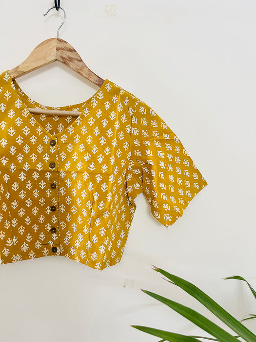 YELLOW SMALL ALLOVER PRINT COTTON BLOUSE