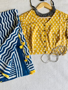 YELLOW SMALL ALLOVER PRINT COTTON BLOUSE