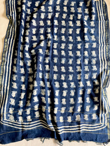 SMALL INDIGO COW CHANDERI SILK DUPATTA