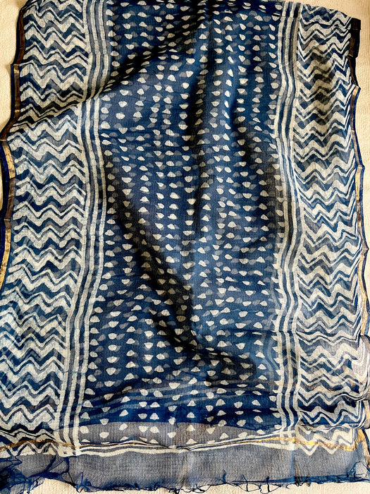 ALLOVER TRIANGLE PRINT INDIGO KOTA DORIA DUPATTA