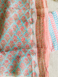 "BOTANICAL GARDEN" TURQUOISE KOTA DORIA UNSTITCHED SUIT