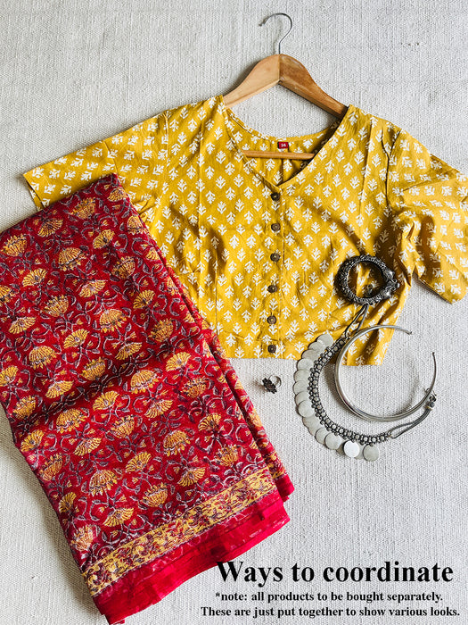 YELLOW SMALL ALLOVER PRINT COTTON BLOUSE