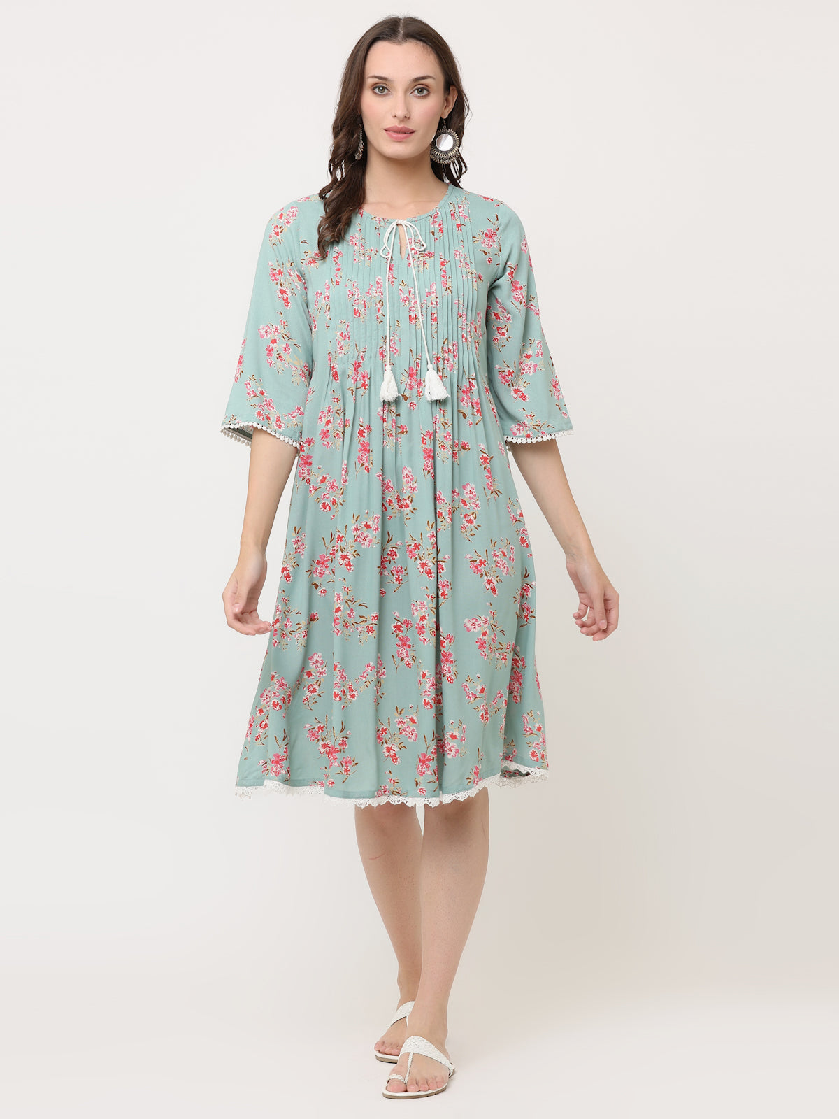 Green floral pleated on sale dress